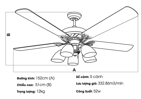 Quạt trần đèn Nhật Bản TQK-5025