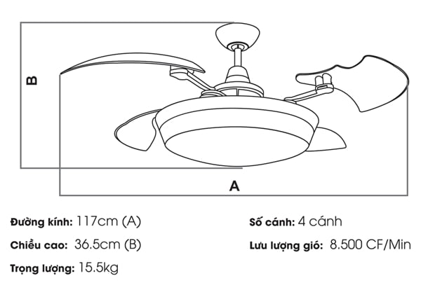 Quạt trần đèn Nhật Bản TQK-214-W